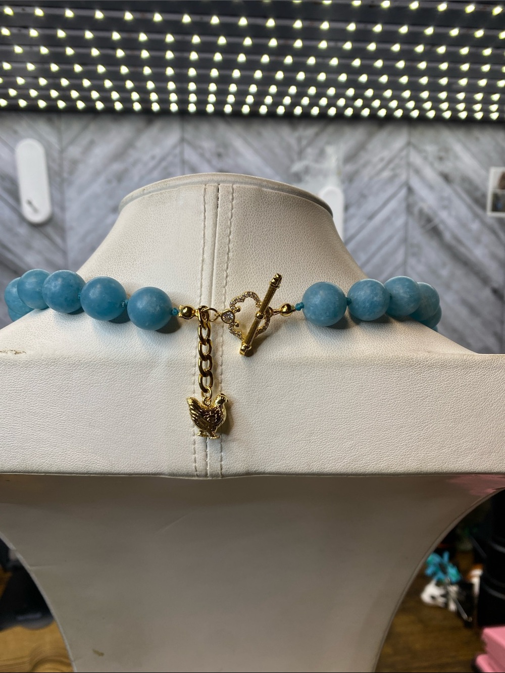 Matte Aqua 12mm Gemstone 18 inch necklace hand knotted Aprilsplace - Picture 2 of 4
